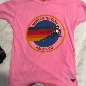 Preppy aviator nation shirt kids hot pink